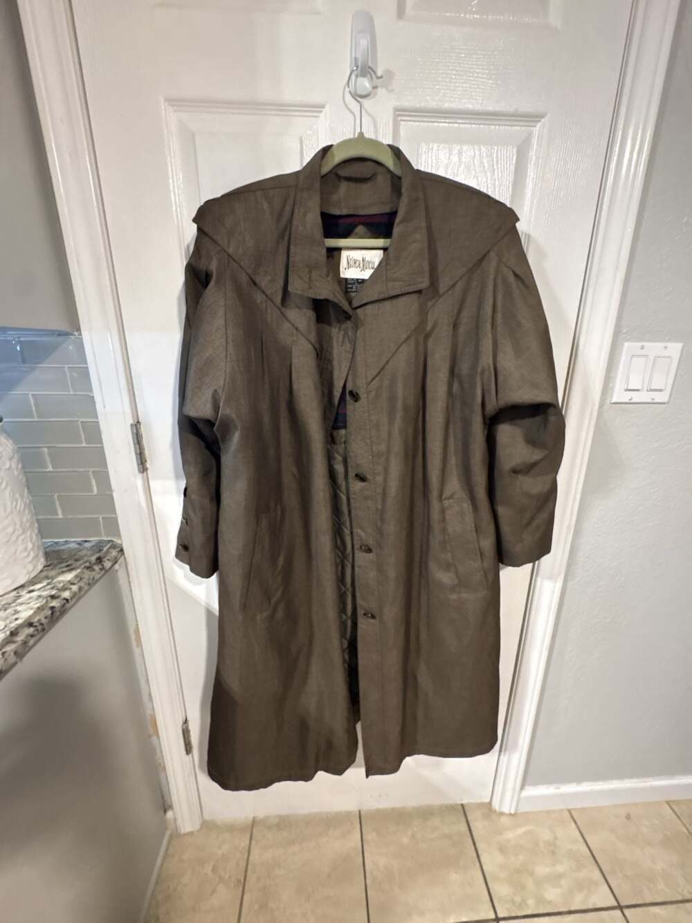 Neiman Marcus Vintage Brown Duster Coat Size 12 Patterned Wool Blend Lining